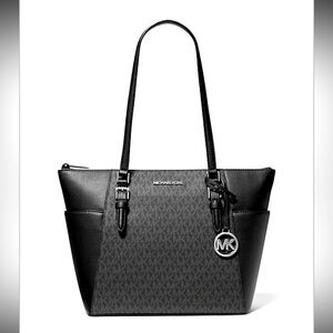 MICHAEL KORS Charlotte Large Logo Saffiano Leather Top Zip Tote Bag